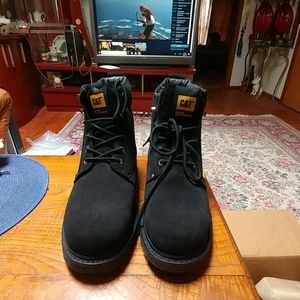 Men's CAT BLACK LEATHER WORK BOOTS SZ 13
